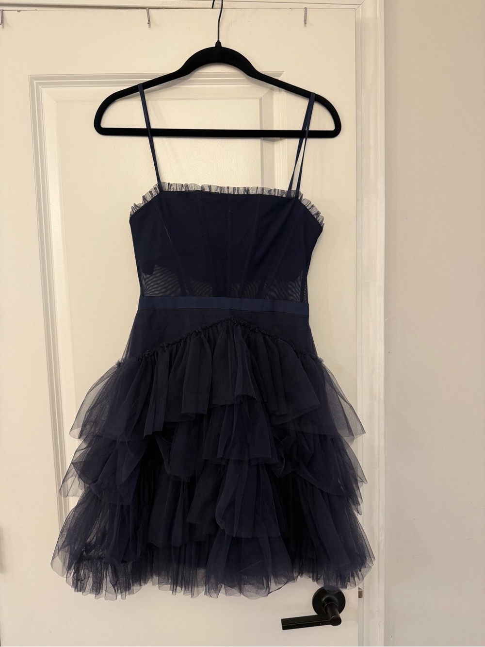 Betsy & Adam Navy Blue Tiered Tulle Mini Dress - Picture 2 of 4